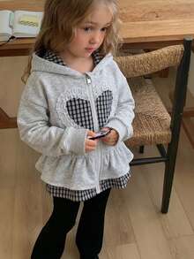 Hapijoa Young Girl Heart Pattern Pleated Casual Everyday Sweatshirt - Light Grey - View 6