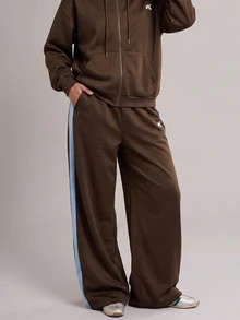 SHEIN Unity Women's Brown Mountain Logo Drawstring Wide Leg Sweatpants, High Waist Drape Loose Casual Straight Leg Sports Long Pants - Multicolor - View 4