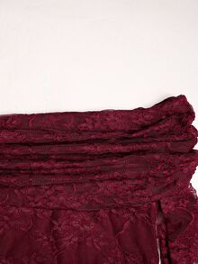 SHEIN 青少年女孩 春秋冬時尚優雅露肩長袖緊身魚尾蕾絲洋裝，青少年女孩酒紅色洋裝，派對、聖誕節、新年 - 酒紅色 - 查看 6