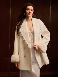 MOTF PREMIUM LACE LONG SLEEVE CROPPED WOOL JACKET - White - View 4