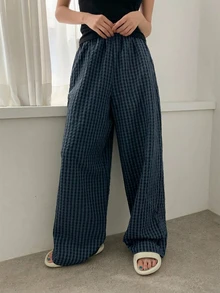 Dazy Kids 青少年女孩紋理格紋休閒居家睡褲 - 藏蓝色 - 查看 4