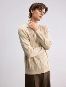 RONVEXI 男士素色休閒百搭日常穿著長袖針織衫 - 彩色 - 查看 5
