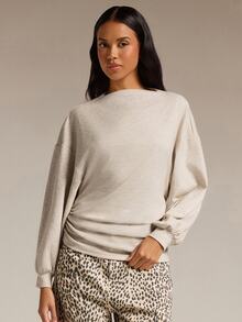 COSMINA Women's Drawstring Long Sleeve T-Shirt, Casual Autumn/Winter Top With Ruched Design - Khaki - View 1