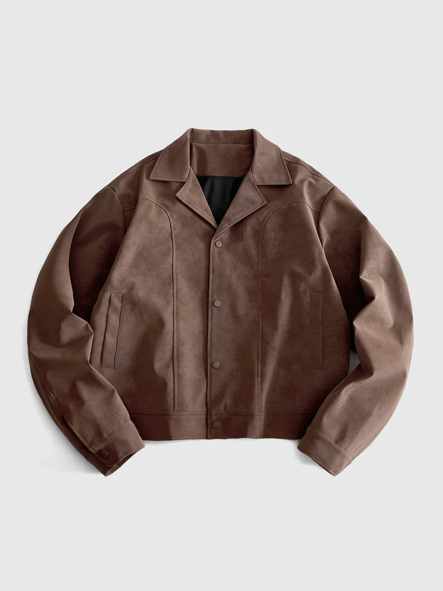 ROMWE MEN Men's Fashion Street Suede Colorblock Jacket - Coffee Brown - View 1