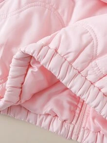 SHEIN 女嬰編織可愛粉色絎縫連帽人造毛飾邊加厚外套，適合秋冬穿著 - 粉色 - 查看 5