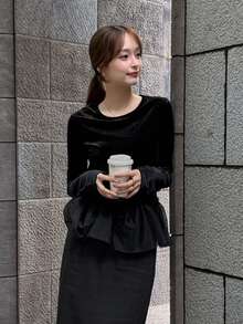 FRIFUL Women's Solid Color Casual Versatile Daily Long Sleeve T-Shirt - Black - View 3