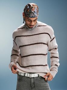 PAVTROS Men's Loose Striped Long Sleeve Casual Streetwear Sweater Vacation Fall - Multicolor - View 5