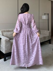 Feyla Women's Elegant 3D Floral Decor Pleated Cut-Out Dress - Purple - View 2