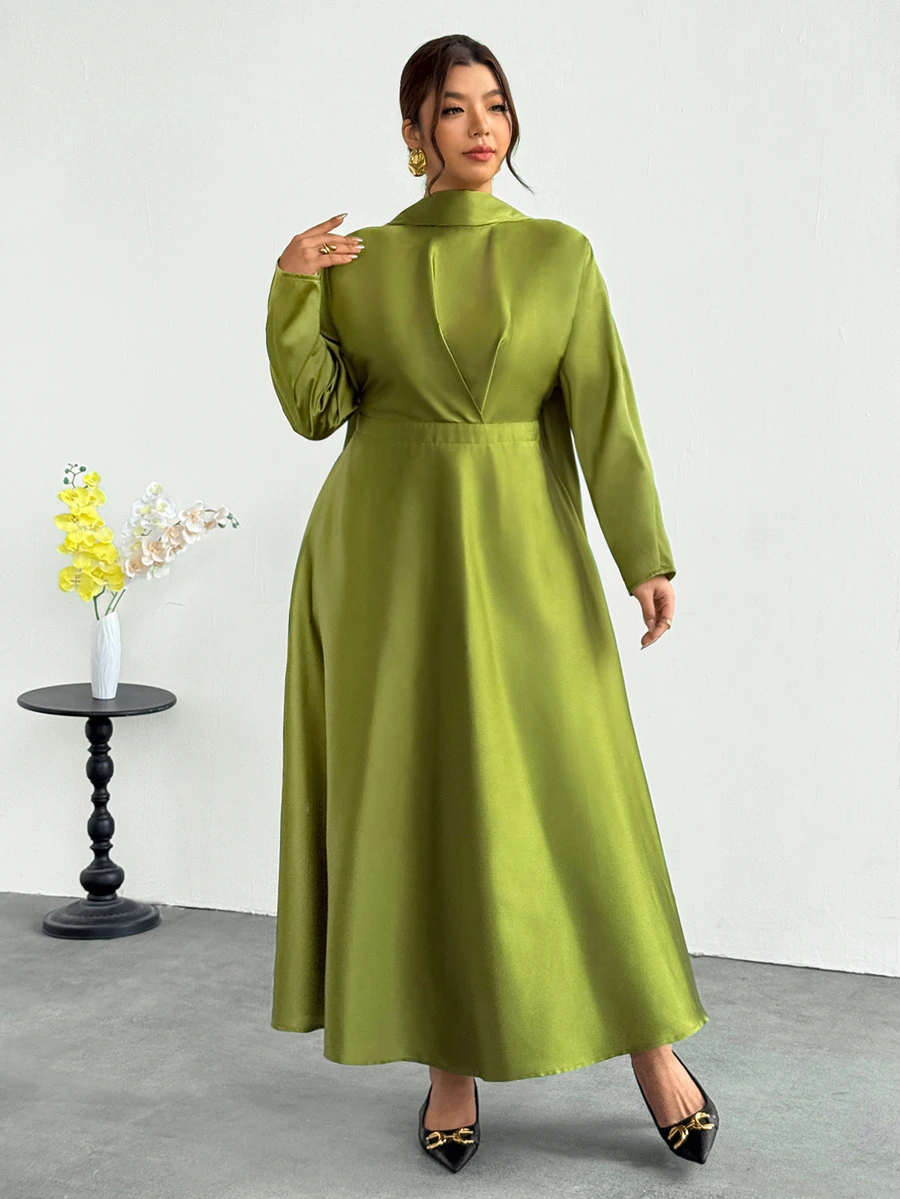 Firerie Plus Size Minimalist Satin Long Sleeve Fashion Dress