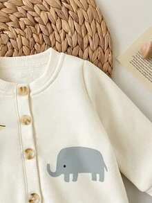 SHEIN 新生兒卡通動物長袖單排扣夾克與長褲休閒套裝 - 藍色 - 查看 4