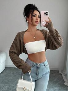 SHEIN Raffinéa 女款純色長袖休閒開襟衫 - 巧克力棕 - 查看 1