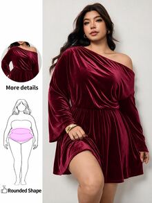 Enliva Plus-Size Women's Party Burgundy Off-Shoulder Neck Dress Apple,Rounded Body - Burgundy - View 3