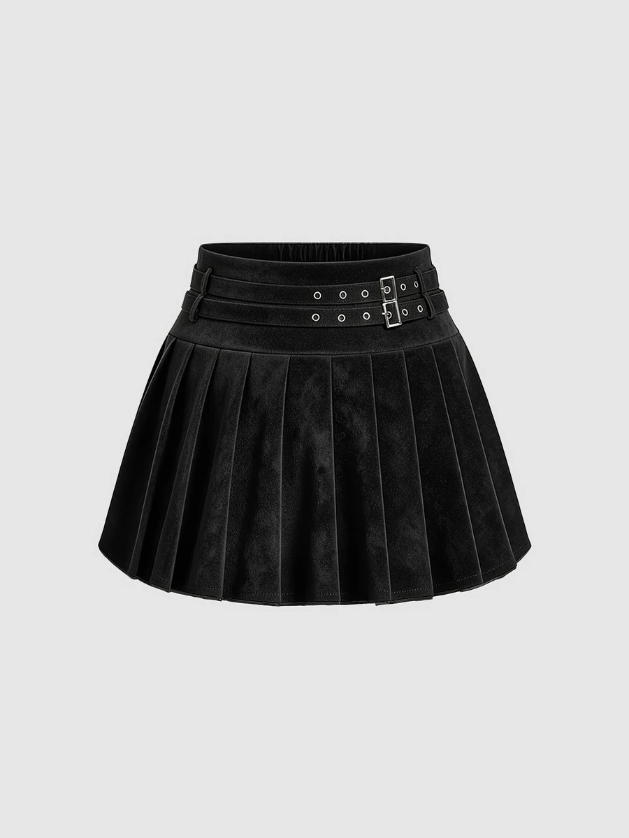 Sweetra Plus Size Women PU Leather A-Line Pleated Mini Skirt, School ...