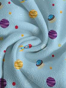PopScrub Fun Universe Planet Spaceship Blue Women's Scrub Uniform Top - Multicolor - View 3