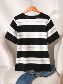 CosyJoli Plus Size Cardigan, Knit Top, Short Sleeve Spring/Summer Casual Elegant Women's Striped Top, Office Wear Air Conditioning Fall/Winter - Multicolor - View 2