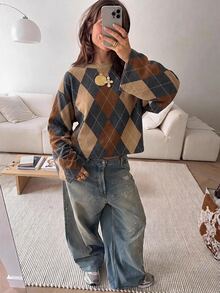 SHEIN EZwear 海外長袖草莓巧克力條紋上衣，秋季襯衫，適合日常通勤、派對、秋冬春夏、聖誕節、新年、感恩節、派對、婚禮、海灘、畢業典禮、優雅、外出、約會、通勤、情人節、優雅、度假、Y2K、畢業典禮及其他場合 - 彩色 - 查看 6