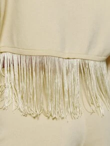 MUSERA 高腰寬腿針織長褲，側面流蘇裝飾，波希米亞風，性感，秋季，節慶，甜美，鉚釘與麂皮 - 奶油色 - 查看 5