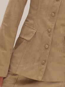 MUSEYN Beige Faux Suede Tailored Blazer Versatile Everyday Casual Chic Date Night New Season Fall - Khaki - View 7