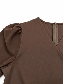 Modelyn Autumn/Winter Elegant Fashion V-Neck Cross Ruffle Long Sleeve Jumpsuit With Bow Waist Belt And Draped Wide Leg Pants For Women - Coffee Brown - View 13