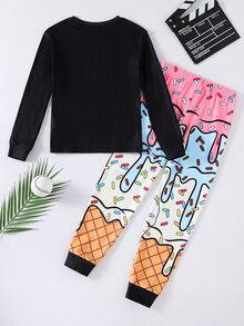 SHEIN Tween Boys Fitted Loungewear Pajama Set, Cartoon Print, Casual Fashion Creative Personalized - Multicolor - View 2