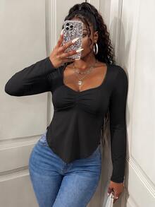 Maweii Plus-Size Women's Long-Sleeve Casual T-Shirt Featuring An Asymmetrical Ruffled Hem. A Comfortable, - Multicolor - View 5
