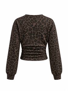 Teen Girls Fall/Winter Back To Basic Solid Color Pleated Asymmetrical Neck Long Sleeve Pullover - Multicolor - View 2
