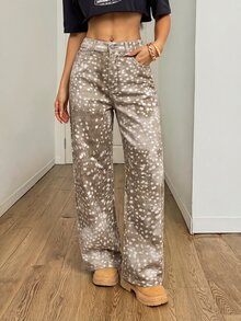 SHEIN PETITE 女款休閒寬鬆牛仔褲 - 彩色 - 查看 4