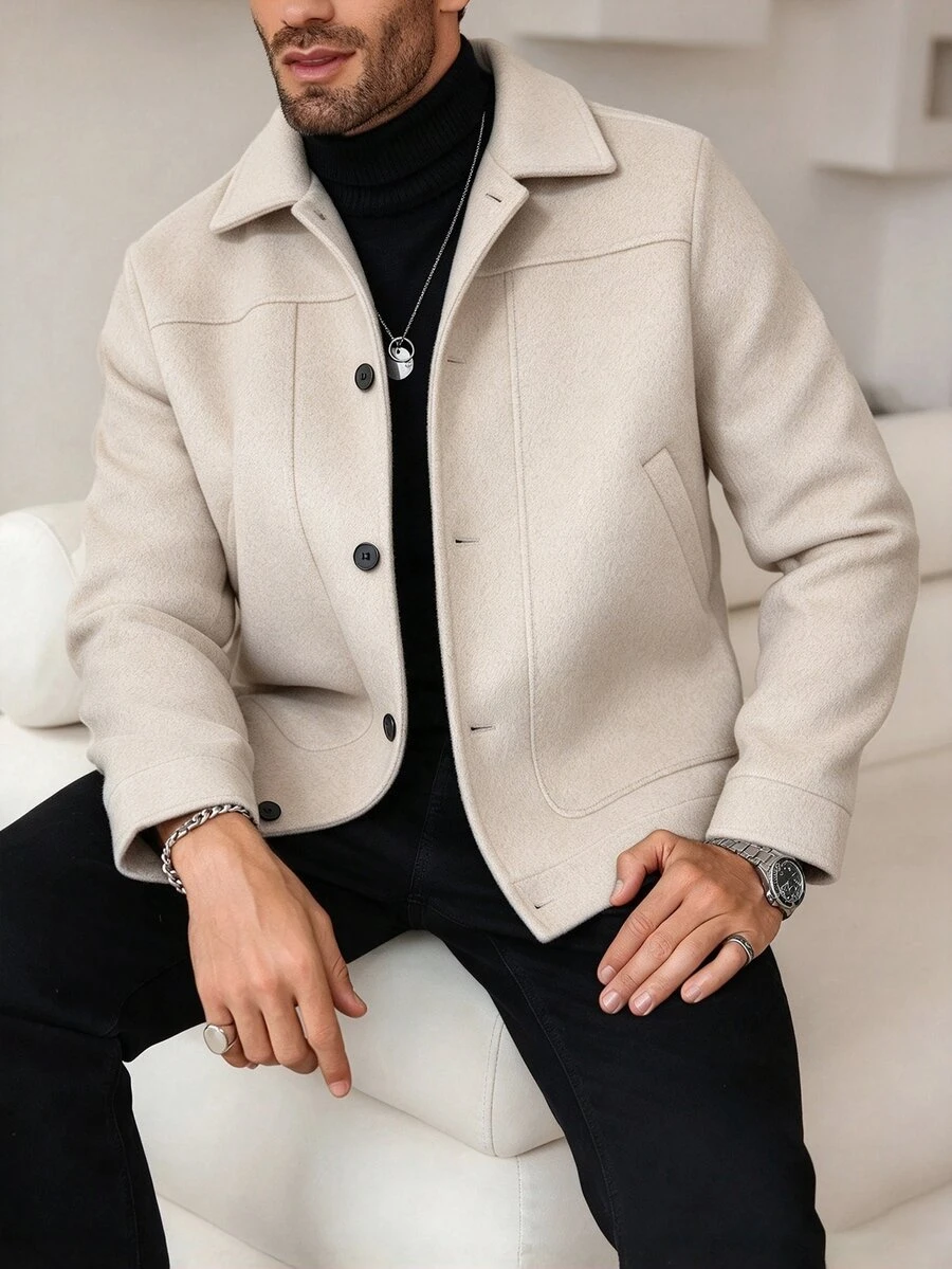 Manfinity Homme Men's Fashion Autumn/Winter Short Overcoat - Apricot - View 1