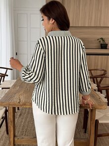 Weeklong Plus Size Women's Striped Colorblock Casual Versatile Daily Wear Shirt - Multicolor - View 2