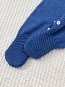 SHEIN Newborn Baby Cartoon Pattern Casual Daily Long Sleeve Jumpsuit - Blue - View 6