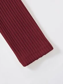 SHEIN LUNE Autumn‑Winter Women Solid Ribbed Square Neck Long‑Sleeve Bodysuit, Slim‑Fit Stretchy Knit Warm Versatile Layering Base Top - Burgundy - View 4