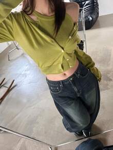 DAZY 女款破舊水洗褪色休閒街頭風韓式秋冬長牛仔褲 - 藍色 - 查看 6
