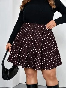 SHEIN CURVE+ تنورة A-خط بلون موحد مع أزرار أمامية بتصميم بسيط، للارتداء اليومي العادي، مقاس كبير - بني - مشاهدة 3