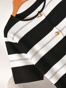 CosyJoli Plus Size Cardigan, Knit Top, Short Sleeve Spring/Summer Casual Elegant Women's Striped Top, Office Wear Air Conditioning Fall/Winter - Multicolor - View 6