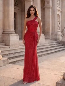 Coutiva Women's Mesh Beaded Embroidered Front Panel Boned Long Formal Evening Gown (Heavy Workmanship) - Burgundy - View 7