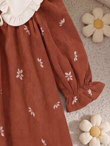 Baby Girls Printed Peter Pan Collar Dress, Casual Fashion, Creative Personalized, Fresh And Cute - Brown - View 4