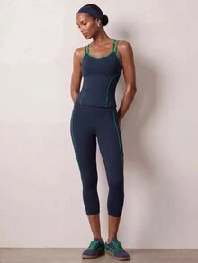 Zivah Women's Striped Tank Top And Pocket Capris Sports Set - Multicolor - View 10