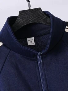 SHEIN Teen Boy Colorblock Long Sleeve Sweatshirt And Sweatpants Casual Daily Set - Navy Blue - View 5
