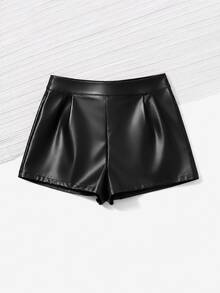 GlowEve CURVE Plus Size Fashion PU Leather Street Style Studded High Waist Leather Shorts - Black - View 6