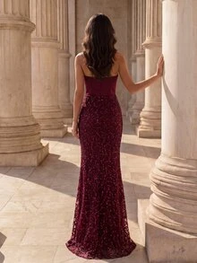 Coutiva High-End Evening Gown With Premium Sequin Strapless Mermaid Tail Elegant Luxury Dress - Burgundy - View 6