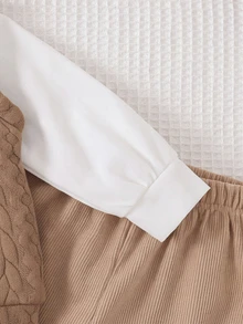 SHEIN 新生兒騎士刺繡 2 合 1 上衣與長褲休閒套裝 - 卡其色 - 查看 8