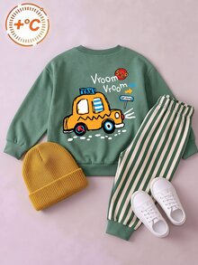 Street Style Boys 2 Pieces Set, Cartoon Car Pattern Crew Neck Sweatshirt With Digital Print Sweatpants, Autumn/Winter Casual Kids Outfit - Multicolor - View 6
