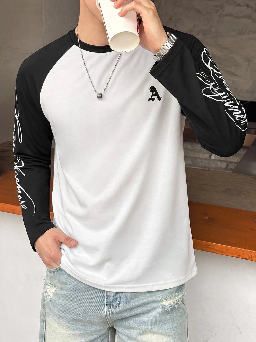 SHEIN 青少年男孩休閒長袖T恤,運動街頭龐克搖滾學院風,適合日常出遊、派對、音樂節,適穿春夏 - 彩色 - 查看 1