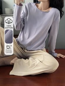 DAZY Women's Loungewear Set Comfortable Dual-Color Solid T-Shirt And Pants - Dusty Purple - View 3