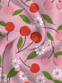 PopScrub Fun Cherry Ditsy Floral Pink Print Casual Women's Scrub Uniform Top - Multicolor - View 5