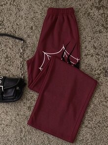 Attitoon Women's Versatile Spider Web Print Sweatpants - Burgundy - View 4