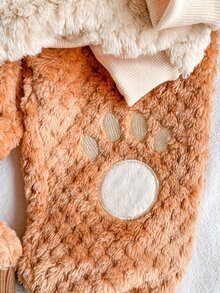 SHEIN Vintaside Kids 3件組幼童男童運動衫套裝 可愛米色棕熊貼布爪印抓絨長袖圓領加厚冬季秋季度假舒適慢跑套裝 - 棕色 - 查看 7