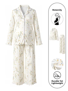 Moonlight&Mama Sweet Ditsy Floral Korean Style Women's Pajamas Long Sleeve Long Pants - Multicolor - View 3