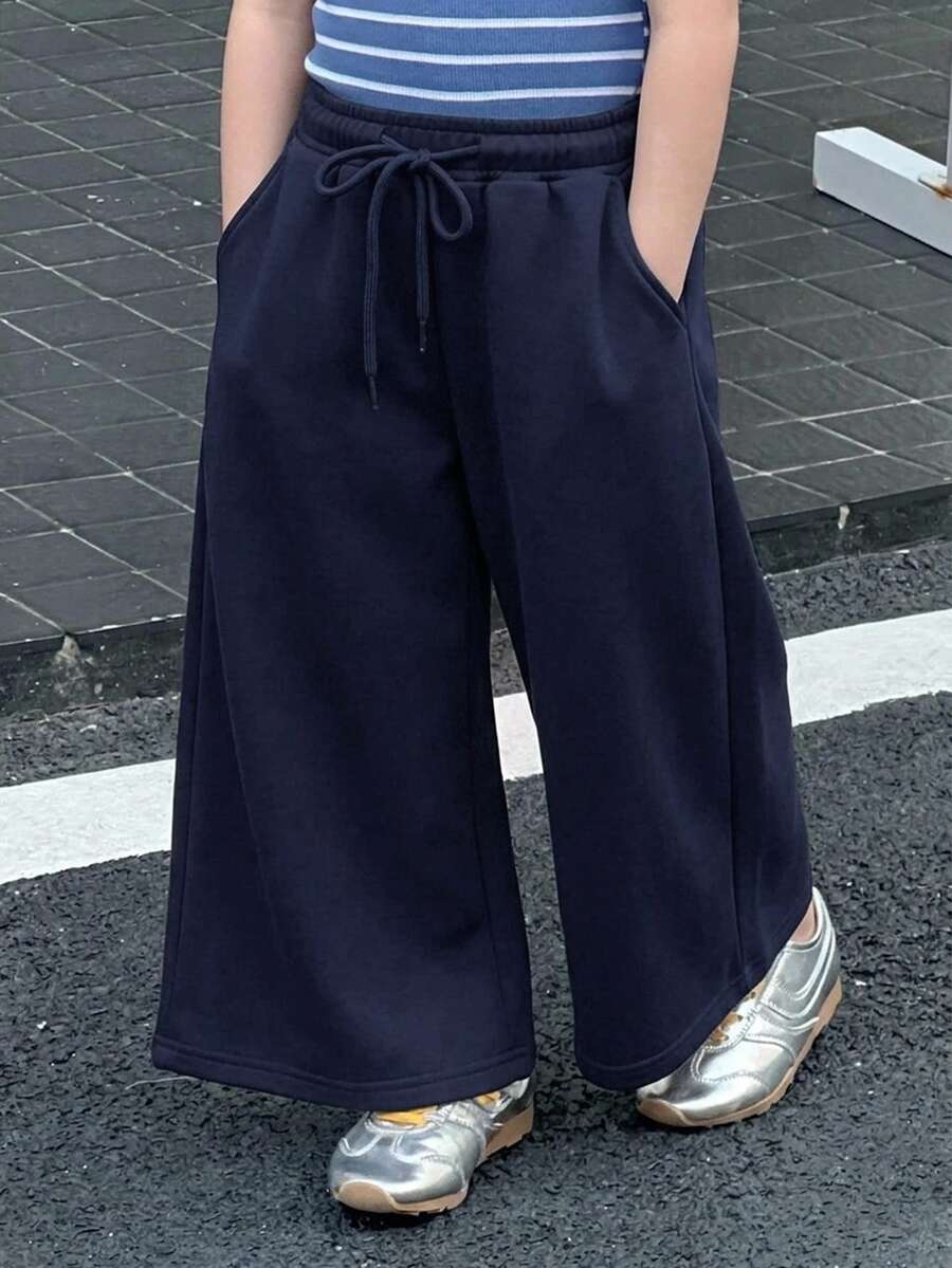 Dazy Kids 女童秋季服飾 彈性腰針織長褲 - 藍色 - 查看 1