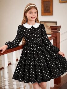 SHEIN Tween Girl Floral Long Sleeve Girls Clothes 8 To 12 Years Halloween Outfit Fall Style US Fall Style - Black - View 1